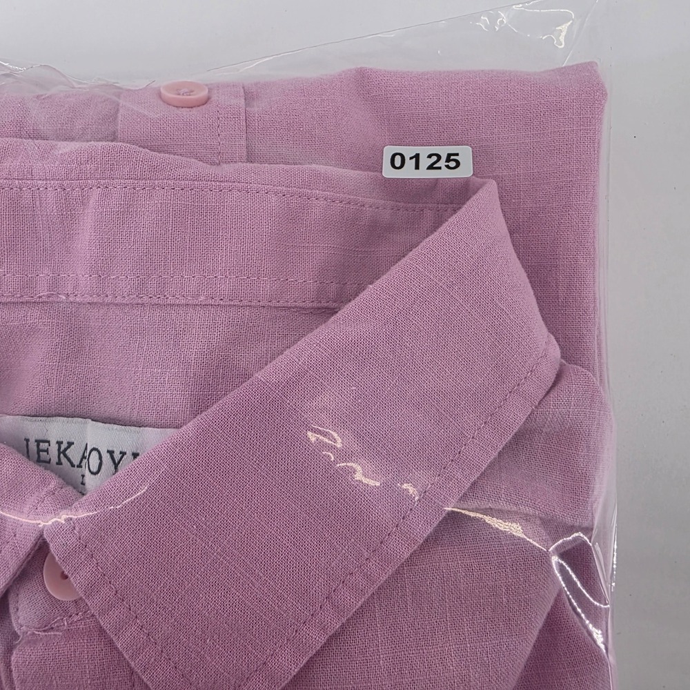 JEKAOYI Button Down Shirt Mens L Minimalist Cotton Linen Shrt Sleeve Pink Summer - Picture 9 of 9